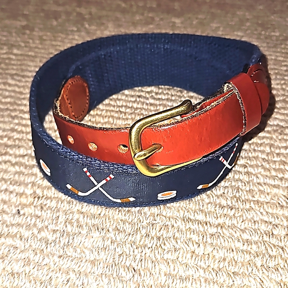 Leather Man Limited Boy's Handmade Blue Canvas Hockey Theme Leather Belt